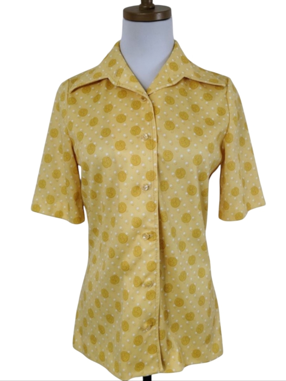 Vintage 60s Butte Knit Womens Yellow Geometric Top Preppy
